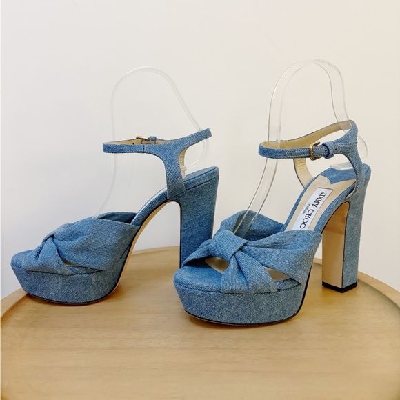 Jimmy Choo Heloise Denim Platform Heel Sandals - Picture 9 of 11